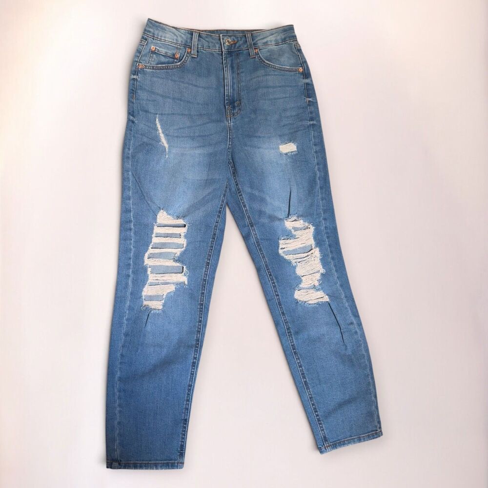 Wild Fable Highest Rise Mom Jeans Women's Size 6 Blue Distressed Ripped Y2K